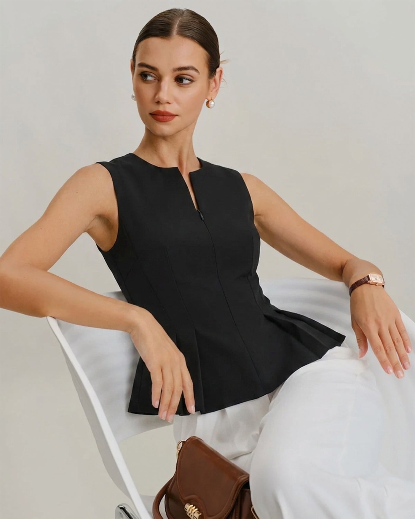 Solid Black Ruched Tank Top