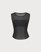 Polka Dot Tank Top with Black Boat Neck