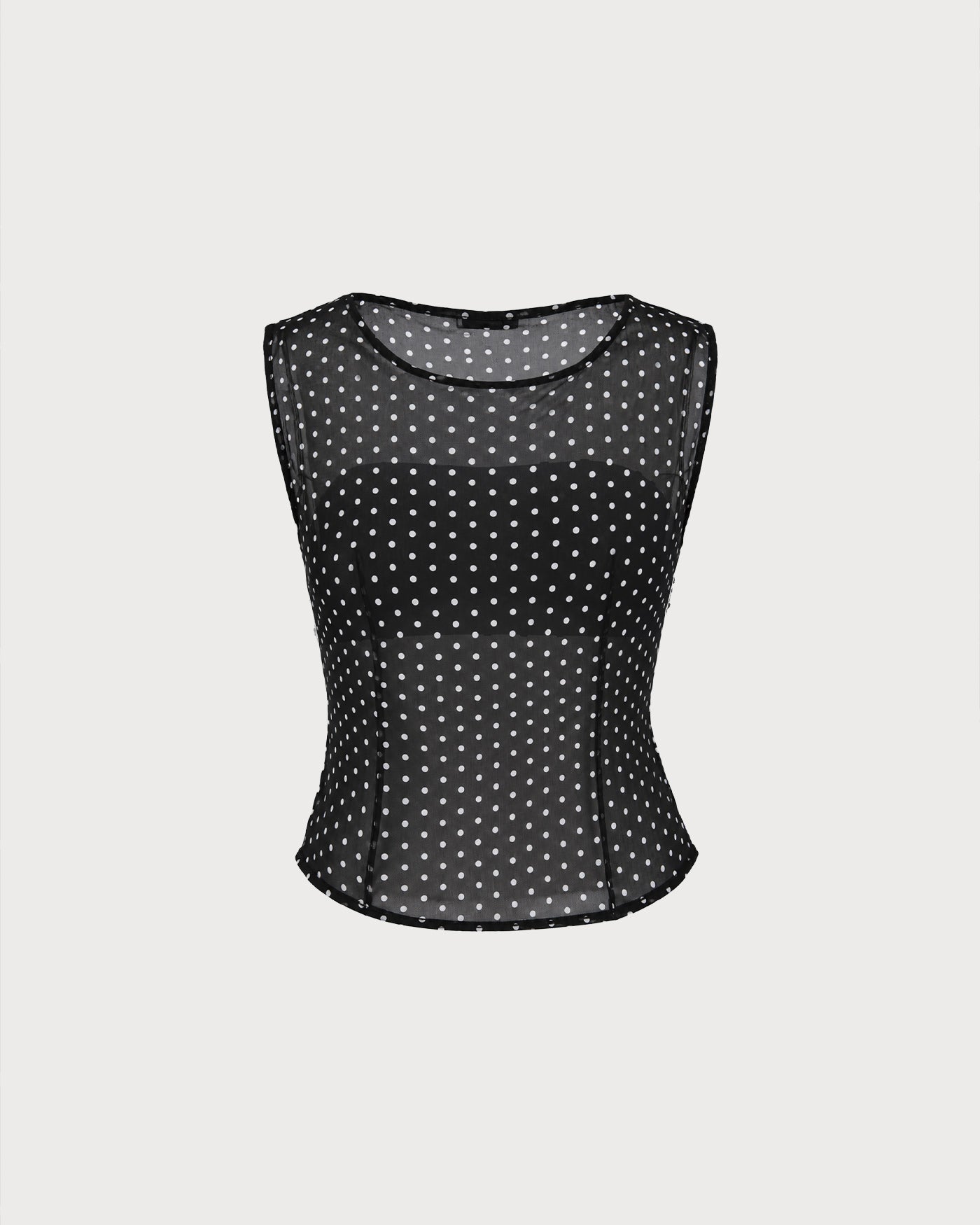 Polka Dot Tank Top with Black Boat Neck