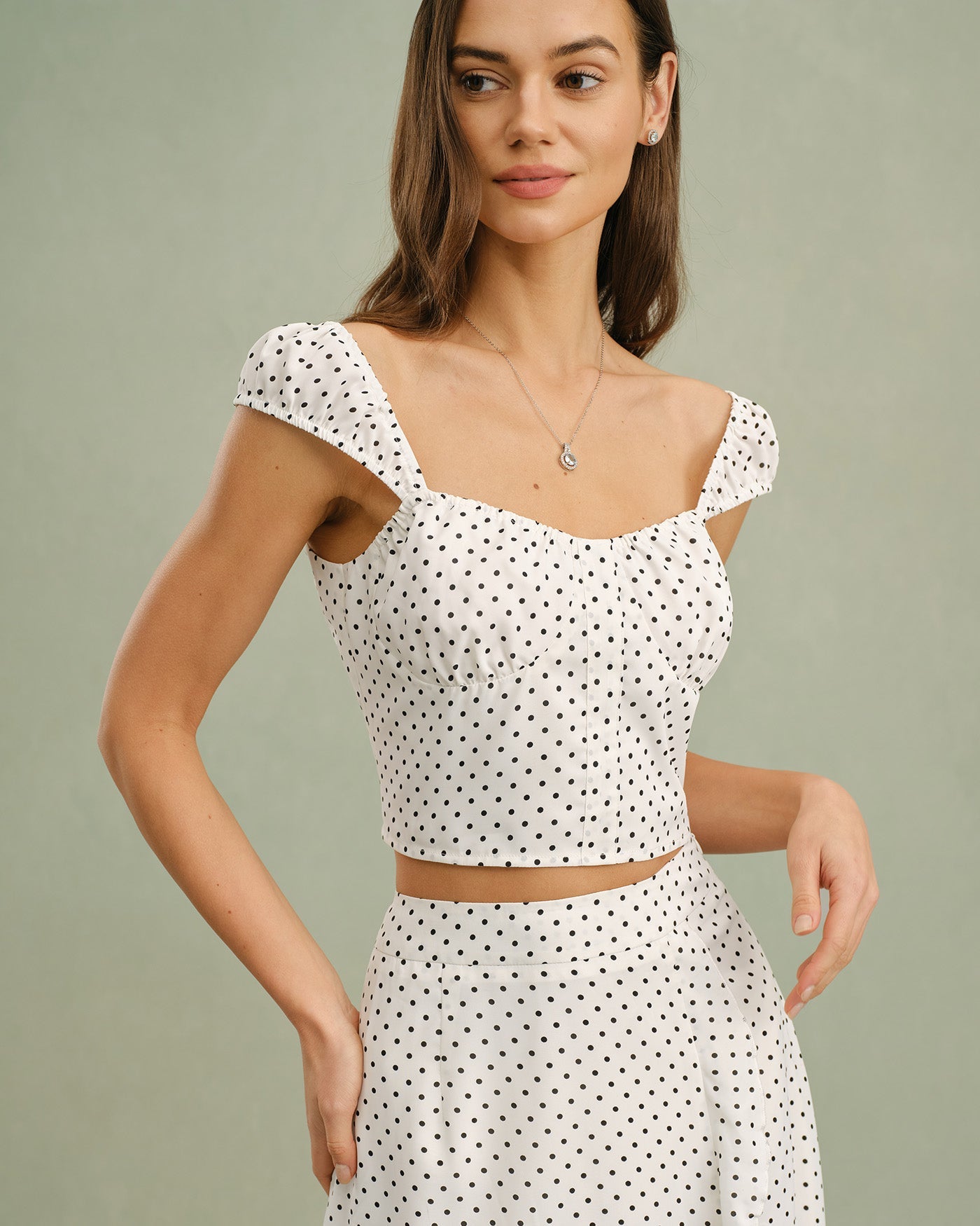Polka Dot Tank Top with Sweetheart Neckline in White