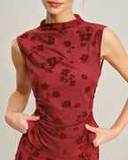 Floral Print Red Mock Neck Tank Top