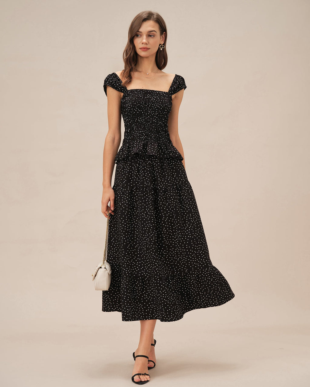 Polka Dot Tank Top with Black Square Neck