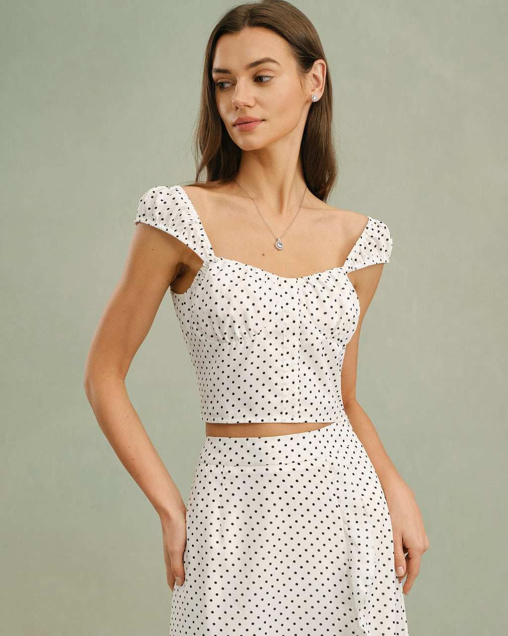 Polka Dot Tank Top with Sweetheart Neckline in White