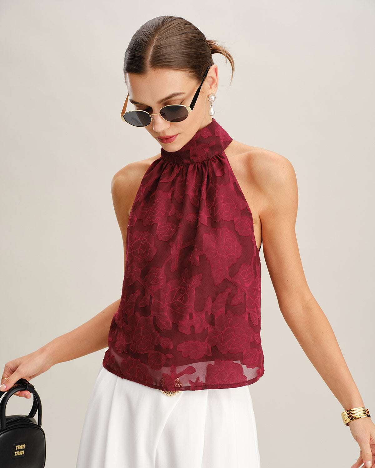 Floral Tank Top in Wine Red