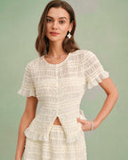 Shirred Boat Neck Tee in Apricot