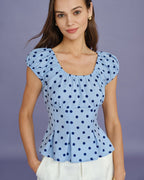 Polka Dot U-Neck Tee in Blue