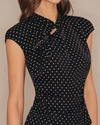 Mandarin Collar Tee with Black Polka Dots