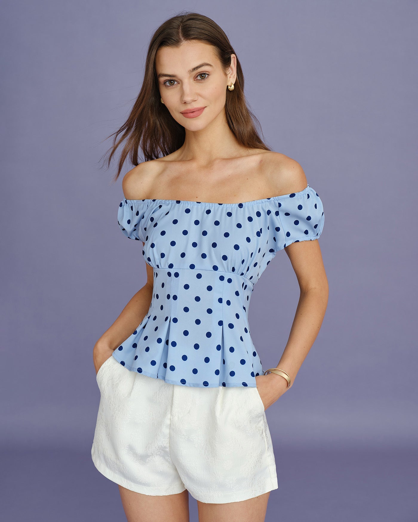 Polka Dot U-Neck Tee in Blue