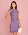 Jacquard Tee with Purple Mandarin Collar