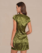 Floral Satin V-Neck Tee in Green