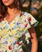 Ruffled Floral V-Neck T-Shirt