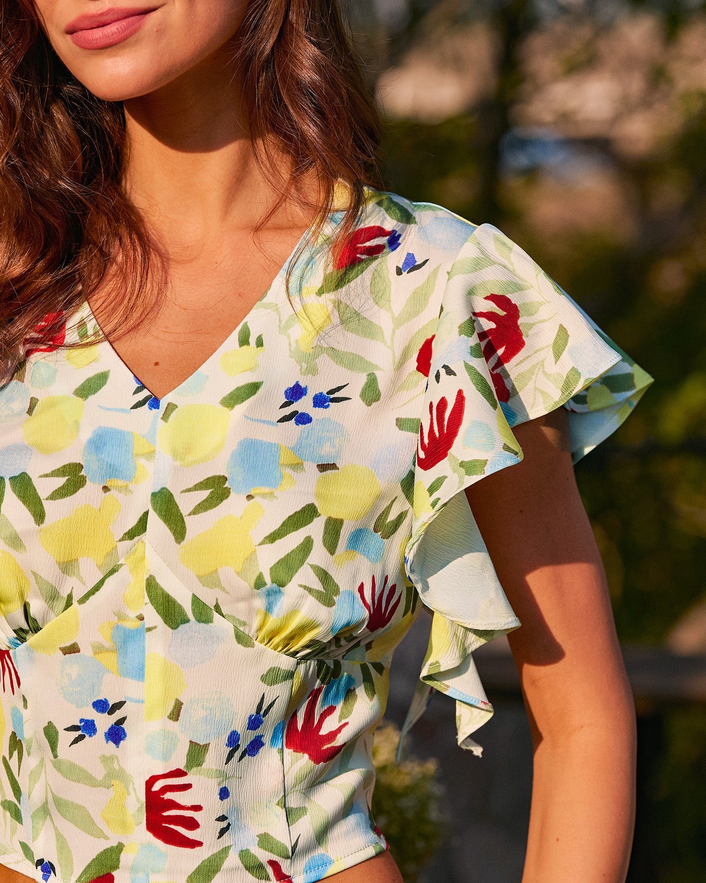 Ruffled Floral V-Neck T-Shirt