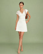 Apricot Satin Tee with V-Neck and Lace Details