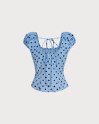 Polka Dot U-Neck Tee in Blue