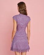 Jacquard Tee with Purple Mandarin Collar