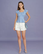 Polka Dot U-Neck Tee in Blue
