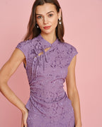 Jacquard Tee with Purple Mandarin Collar