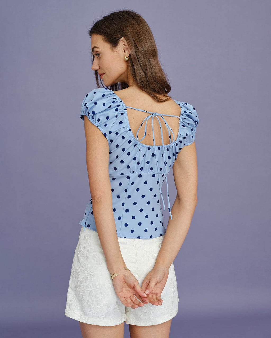Polka Dot U-Neck Tee in Blue