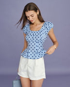 Polka Dot U-Neck Tee in Blue