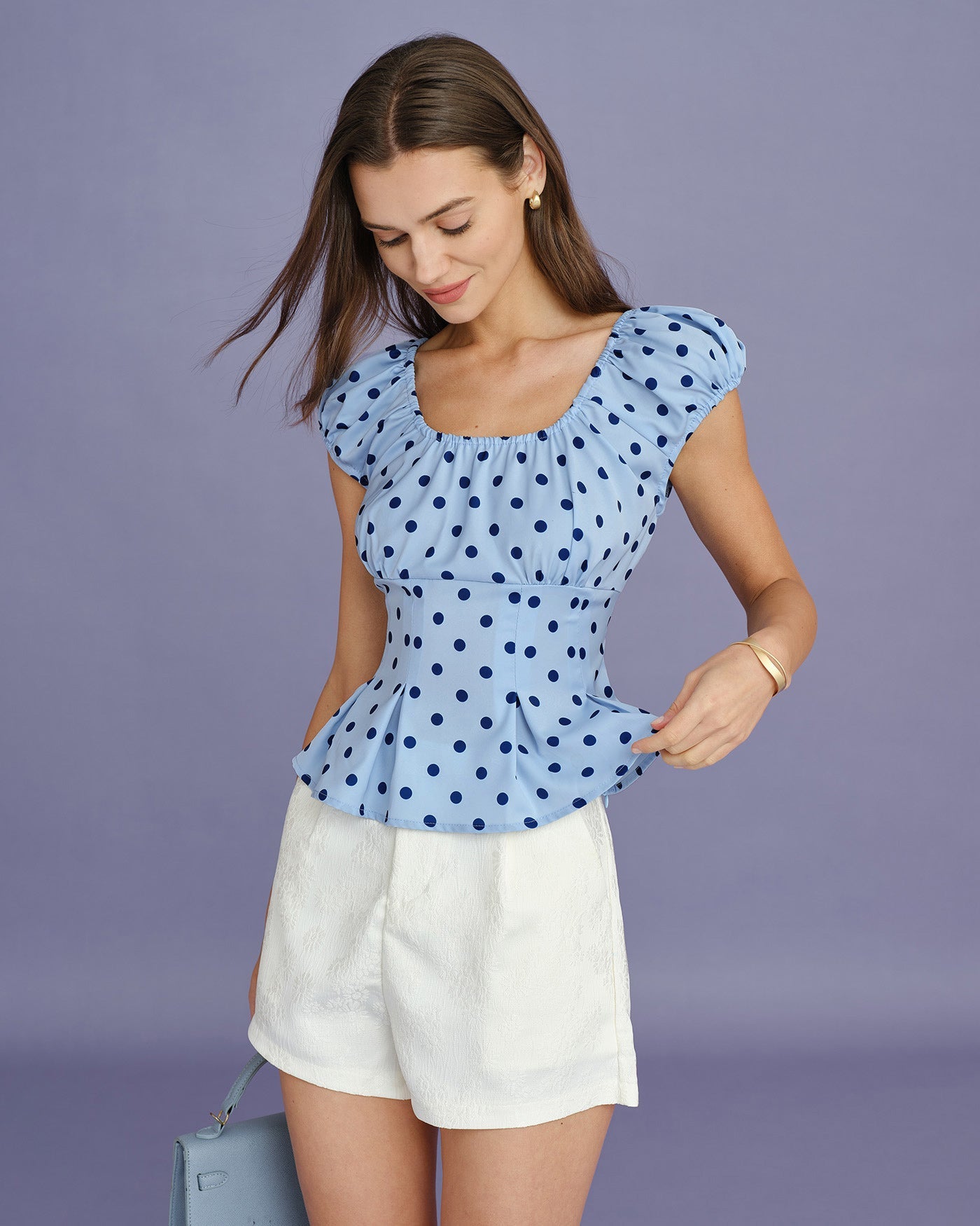 Polka Dot U-Neck Tee in Blue