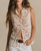 Sheer Apricot Embroidered Tank Top