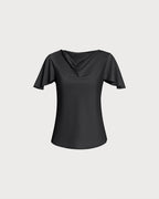 Black Cowl Neck Top with Butterfly Sleeves