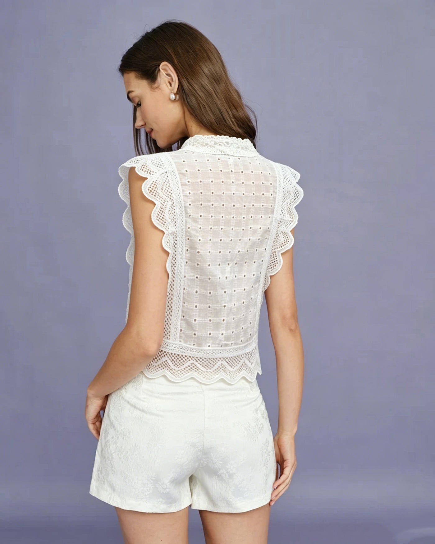 Button-Down Cut-Out Tank Top in White