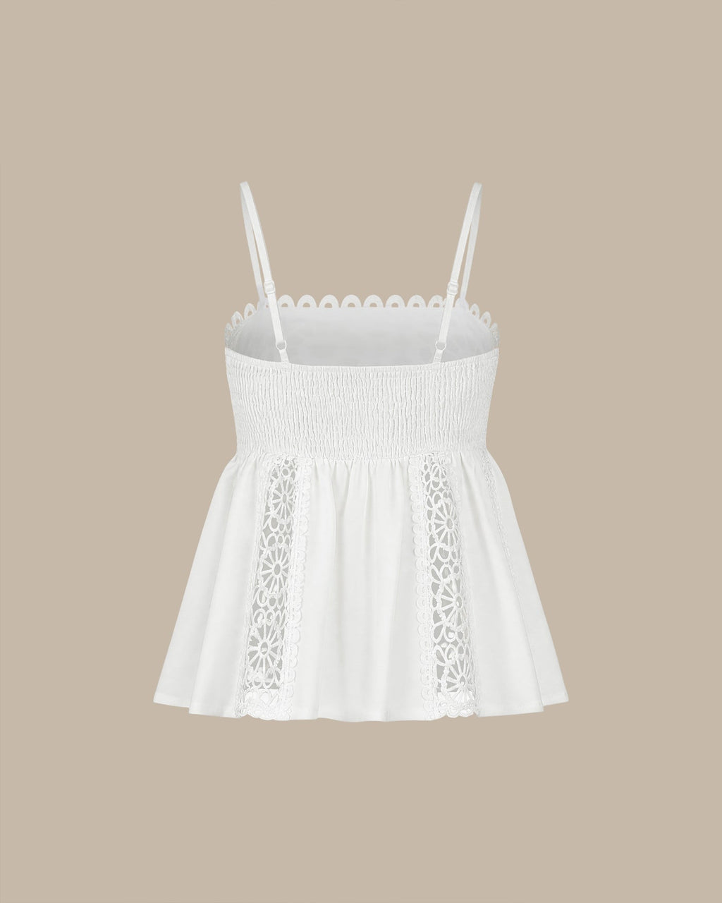 White Shirred Cami Top with Splicing Details