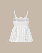 White Shirred Cami Top with Splicing Details