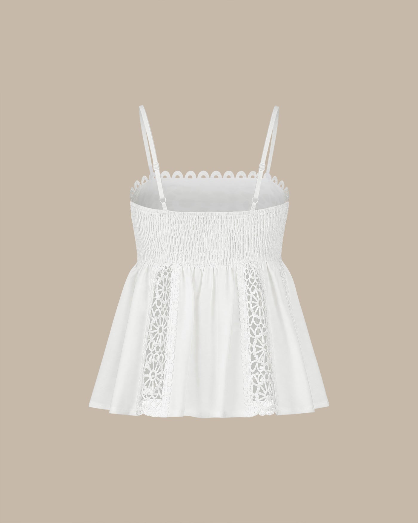 White Shirred Cami Top with Splicing Details