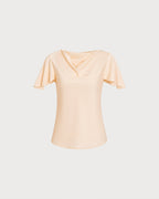 Apricot Cowl Neck Tee with Butterfly Sleeves