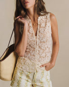 Sheer Apricot Embroidered Tank Top