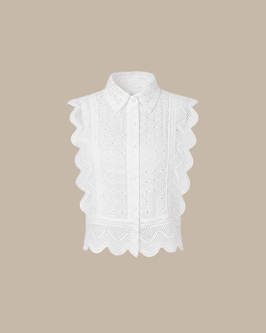Button-Down Cut-Out Tank Top in White
