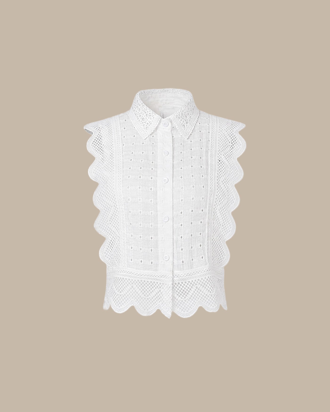 Button-Down Cut-Out Tank Top in White