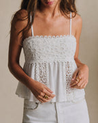 White Shirred Cami Top with Splicing Details