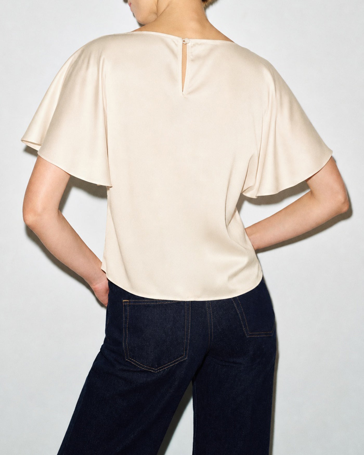 Apricot Cowl Neck Tee with Butterfly Sleeves