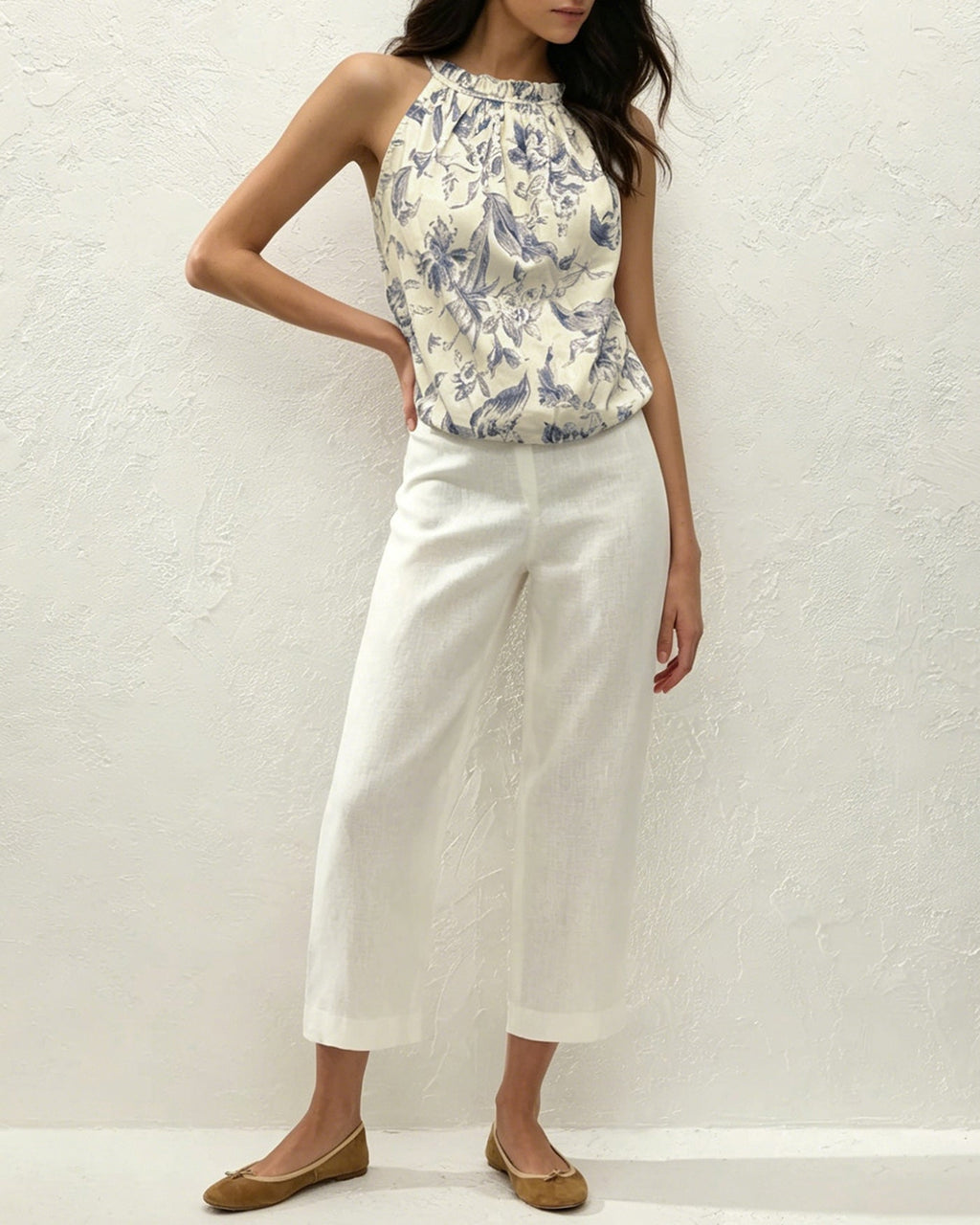 Floral Ruffled Tank Top in Apricot