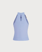 Button-Detail Blue Cowl Neck Tank Top