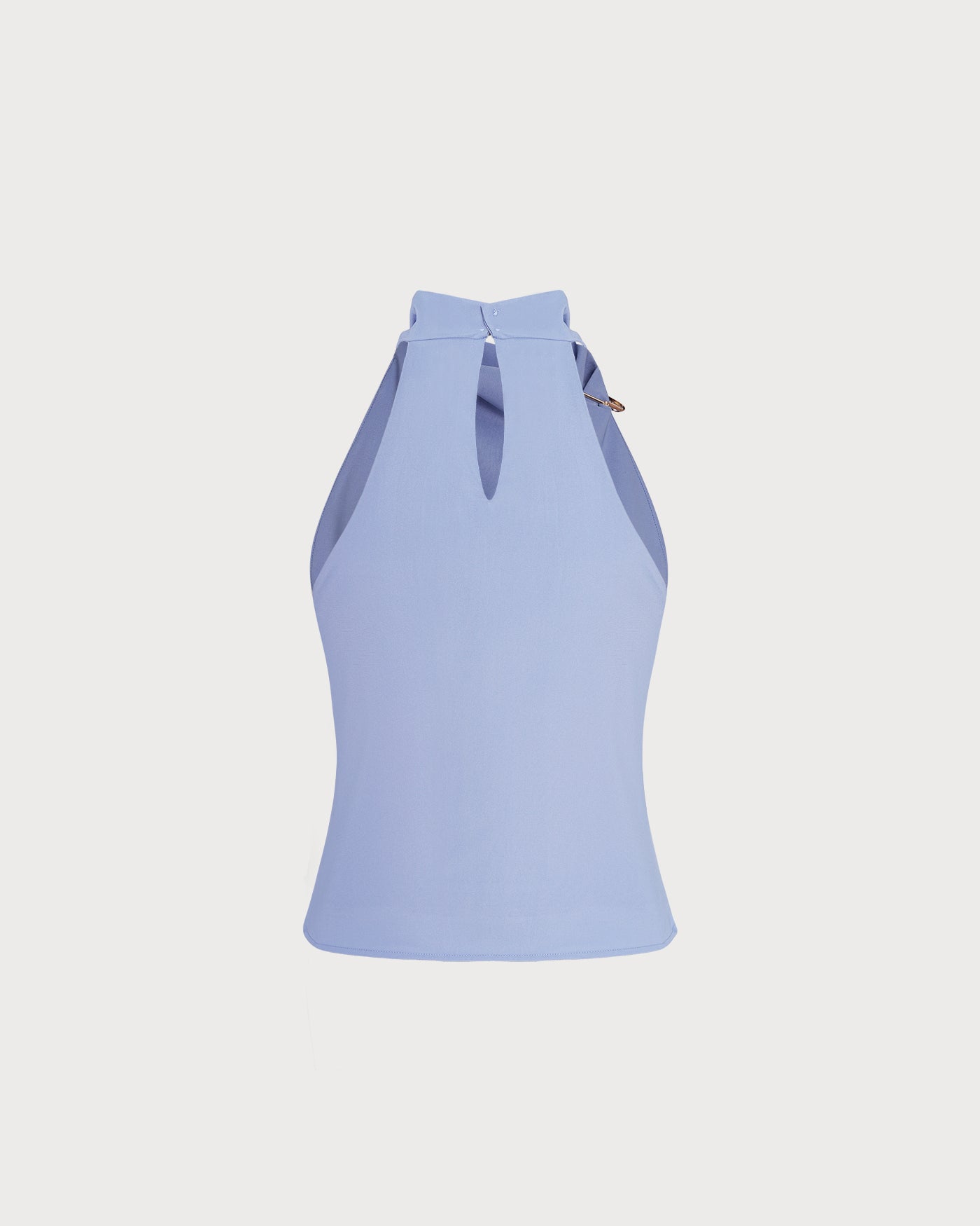 Button-Detail Blue Cowl Neck Tank Top
