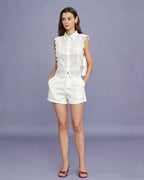Button-Down Cut-Out Tank Top in White