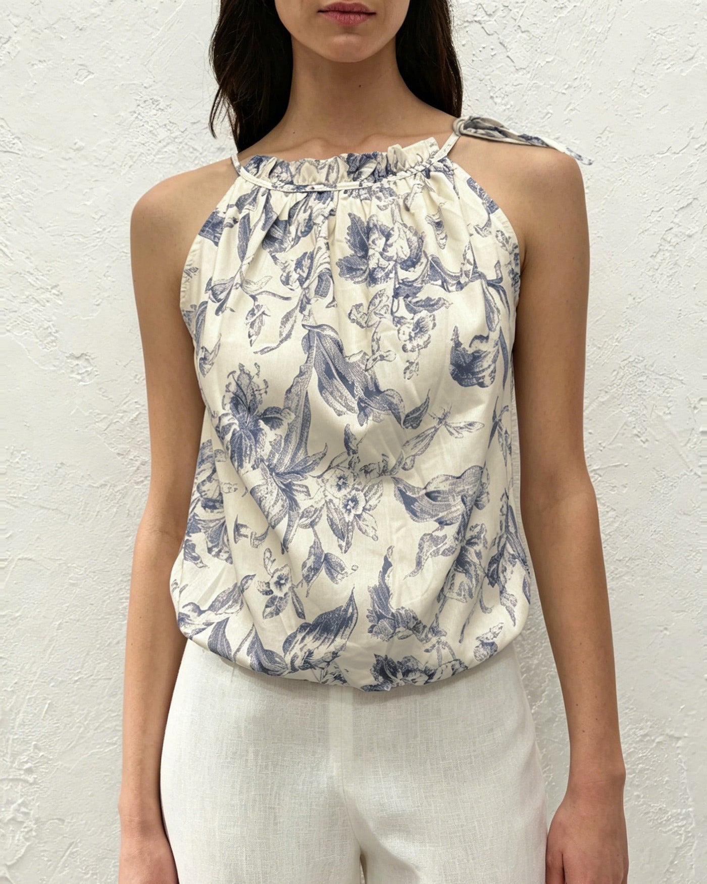 Floral Ruffled Tank Top in Apricot