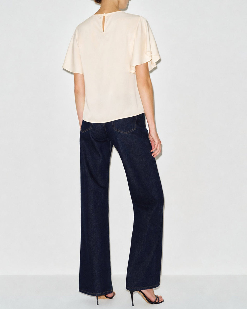 Apricot Cowl Neck Tee with Butterfly Sleeves