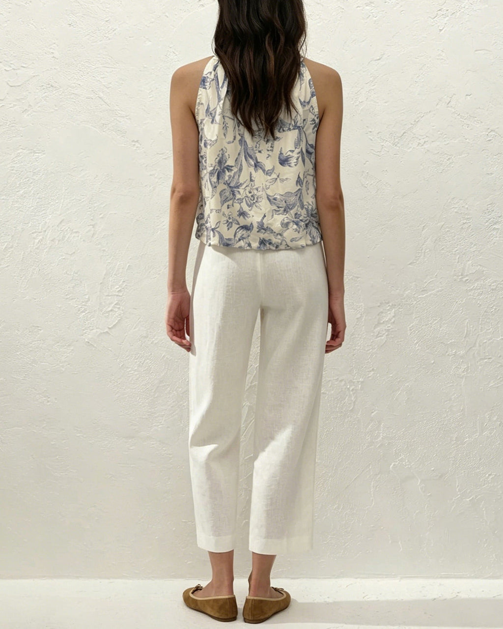 Floral Ruffled Tank Top in Apricot