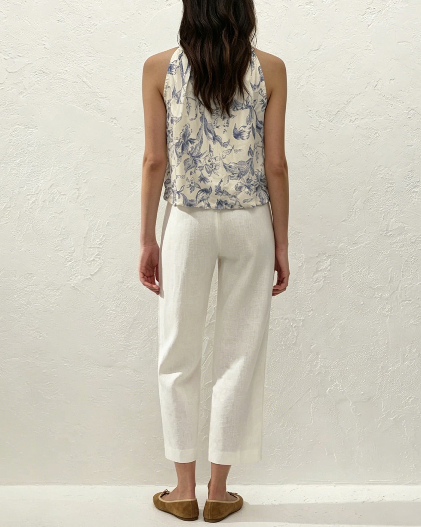 Floral Ruffled Tank Top in Apricot