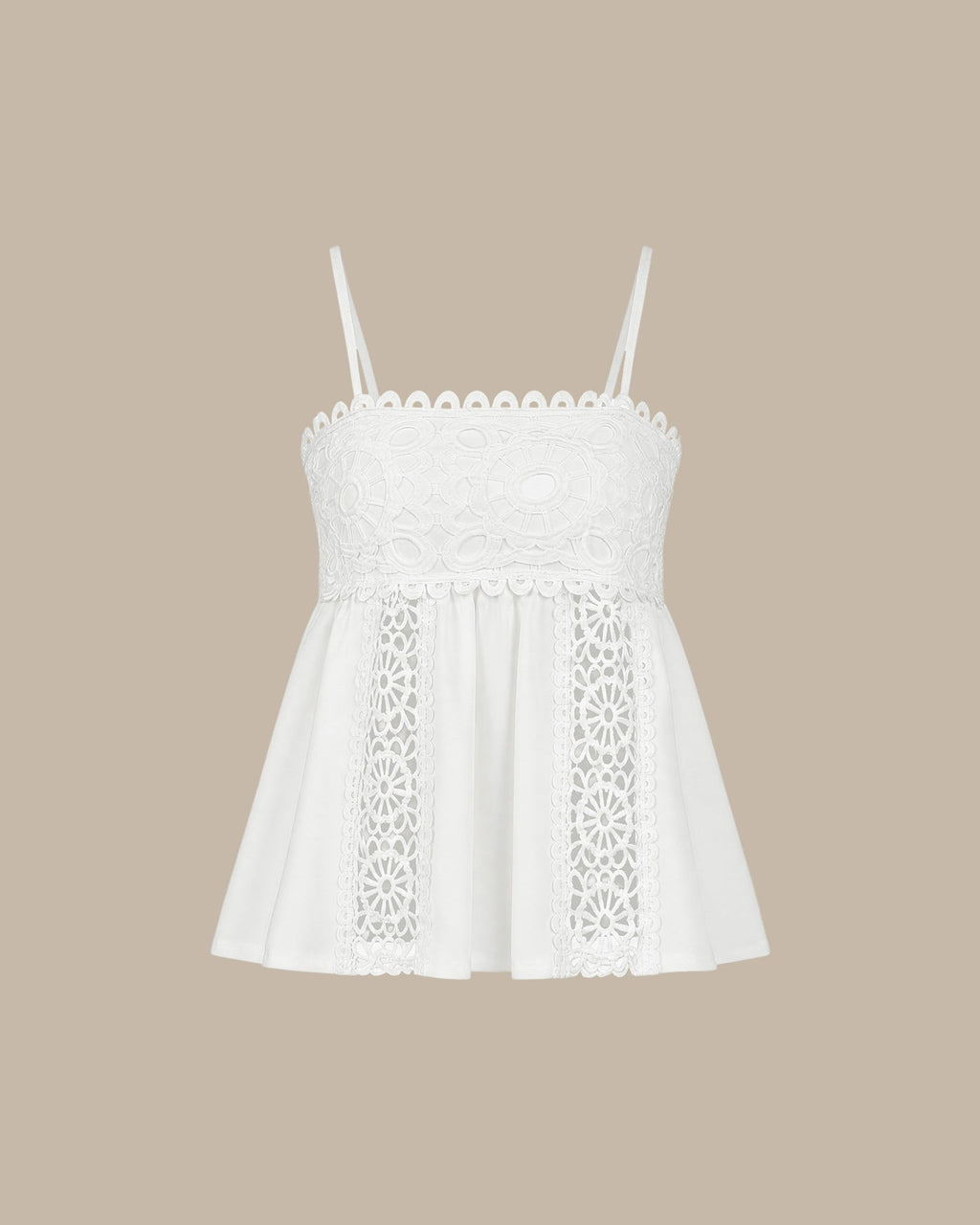 White Shirred Cami Top with Splicing Details