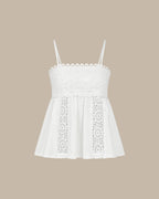 White Shirred Cami Top with Splicing Details