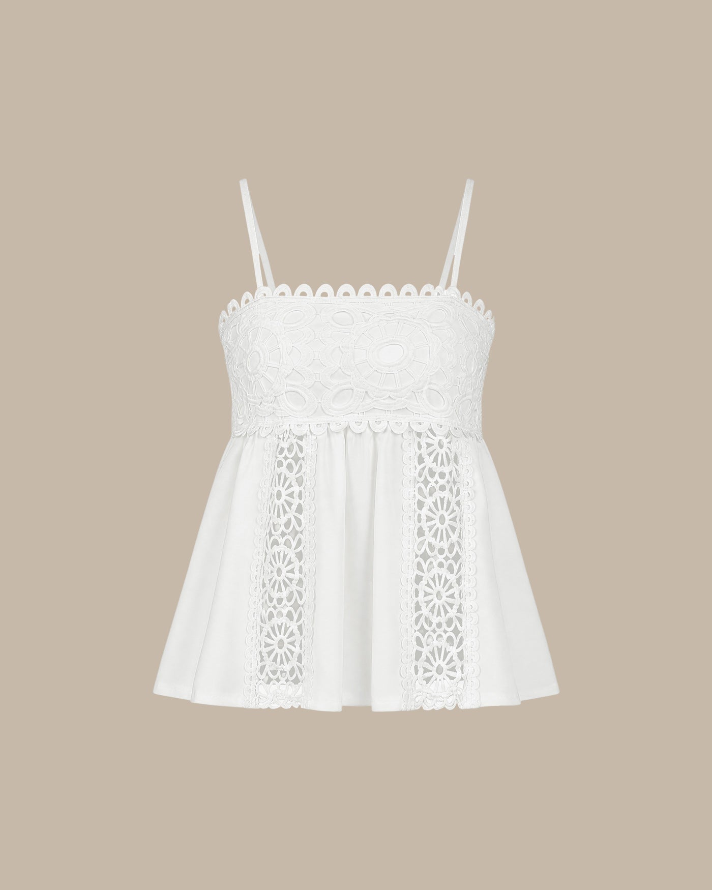 White Shirred Cami Top with Splicing Details