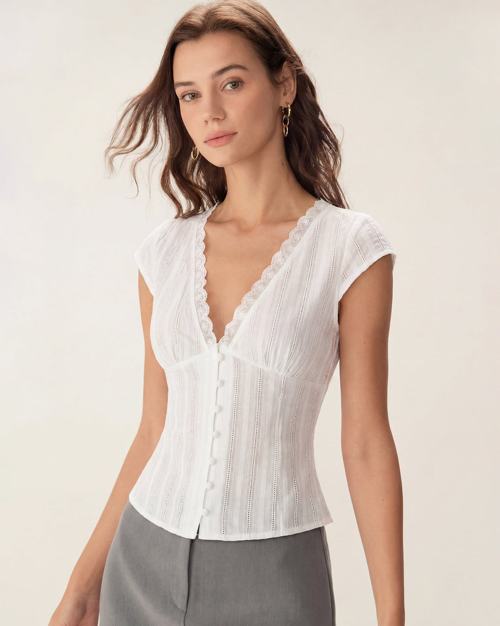 Textured White V-Neck T-Shirt
