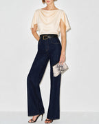 Apricot Cowl Neck Tee with Butterfly Sleeves