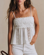 White Shirred Cami Top with Splicing Details